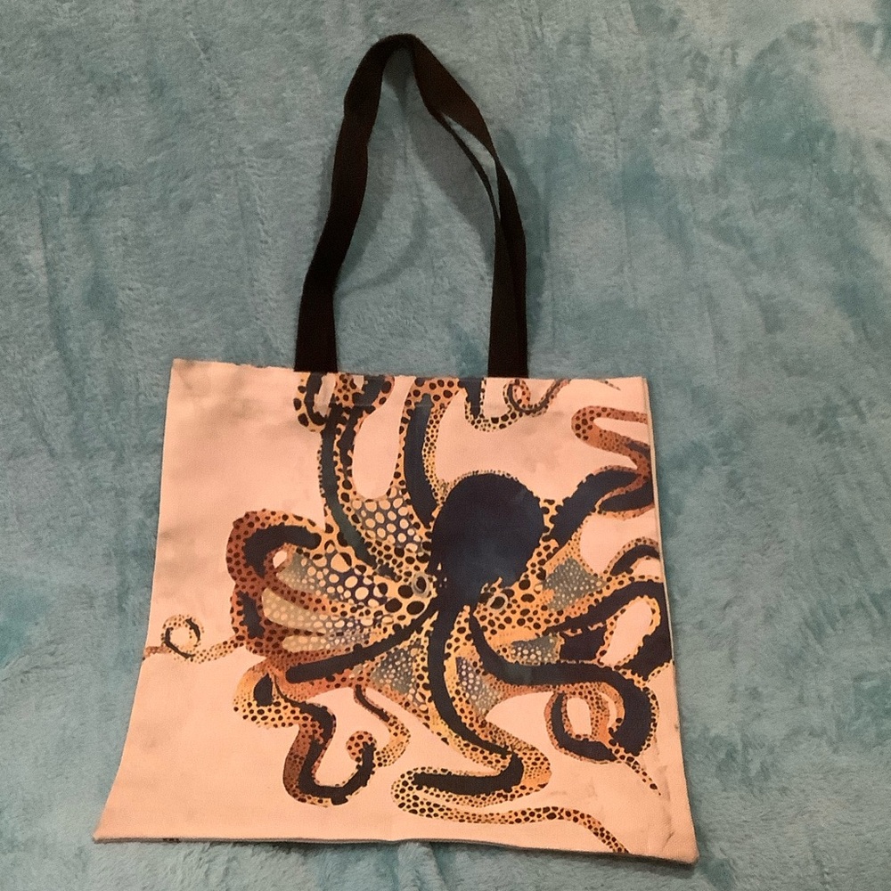 Octopus Beach Canvas Tote Bag NWT 15.5 x 16”